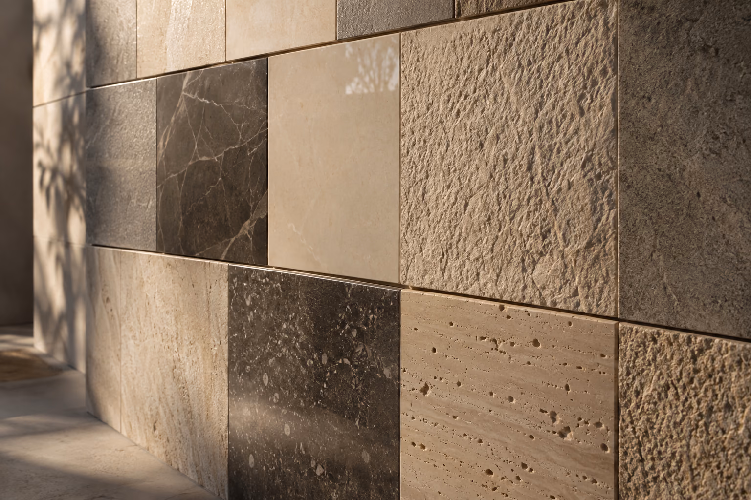Stone samples arranged for comparison under consistent light