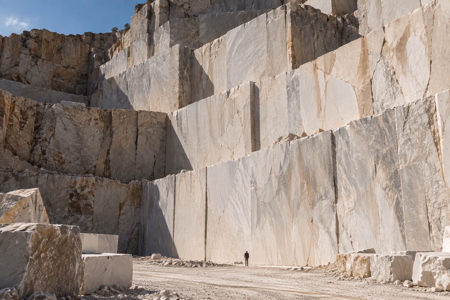 Extraction face showing the scale of a working stone site