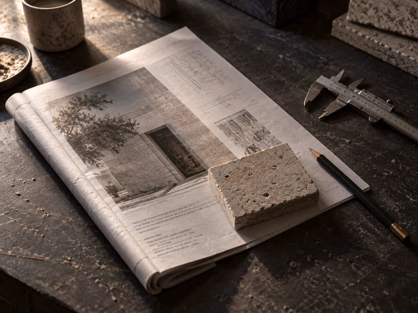 Technical documentation and a lot record arranged on a work surface