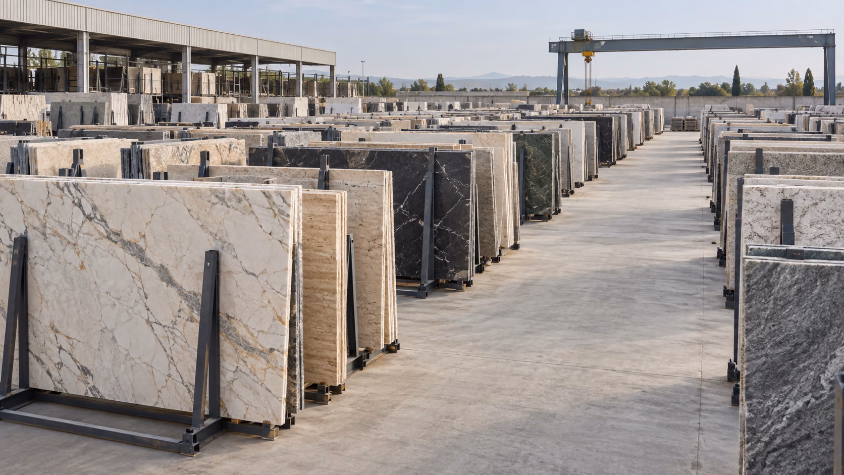 Crated stone prepared for export at scale