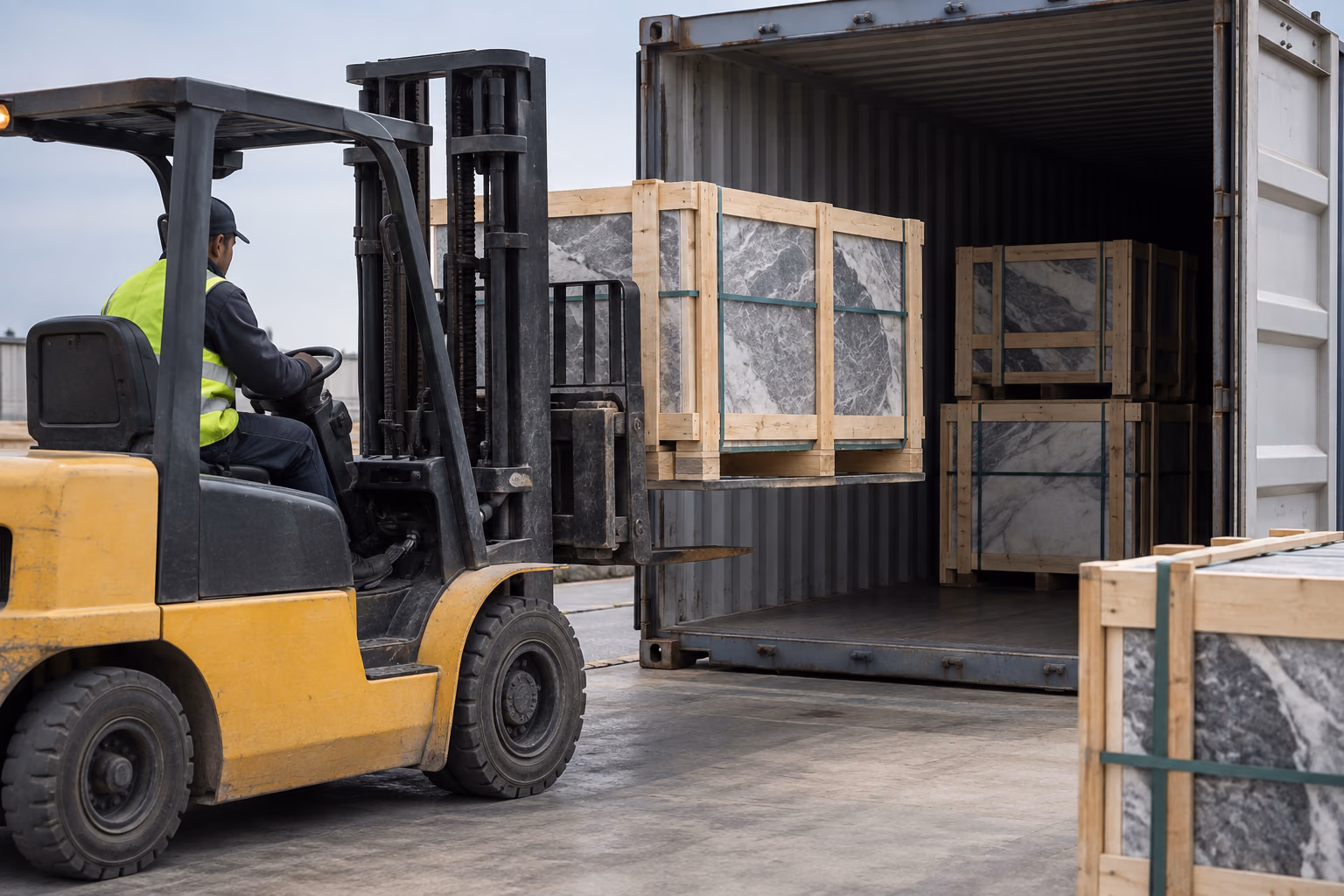Containers being prepared for loading at an export terminal
